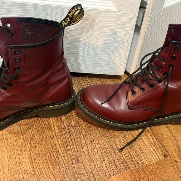 Dr. Martens Burgundy Leather Boots with Yellow Stitching - Picture 8 of 11